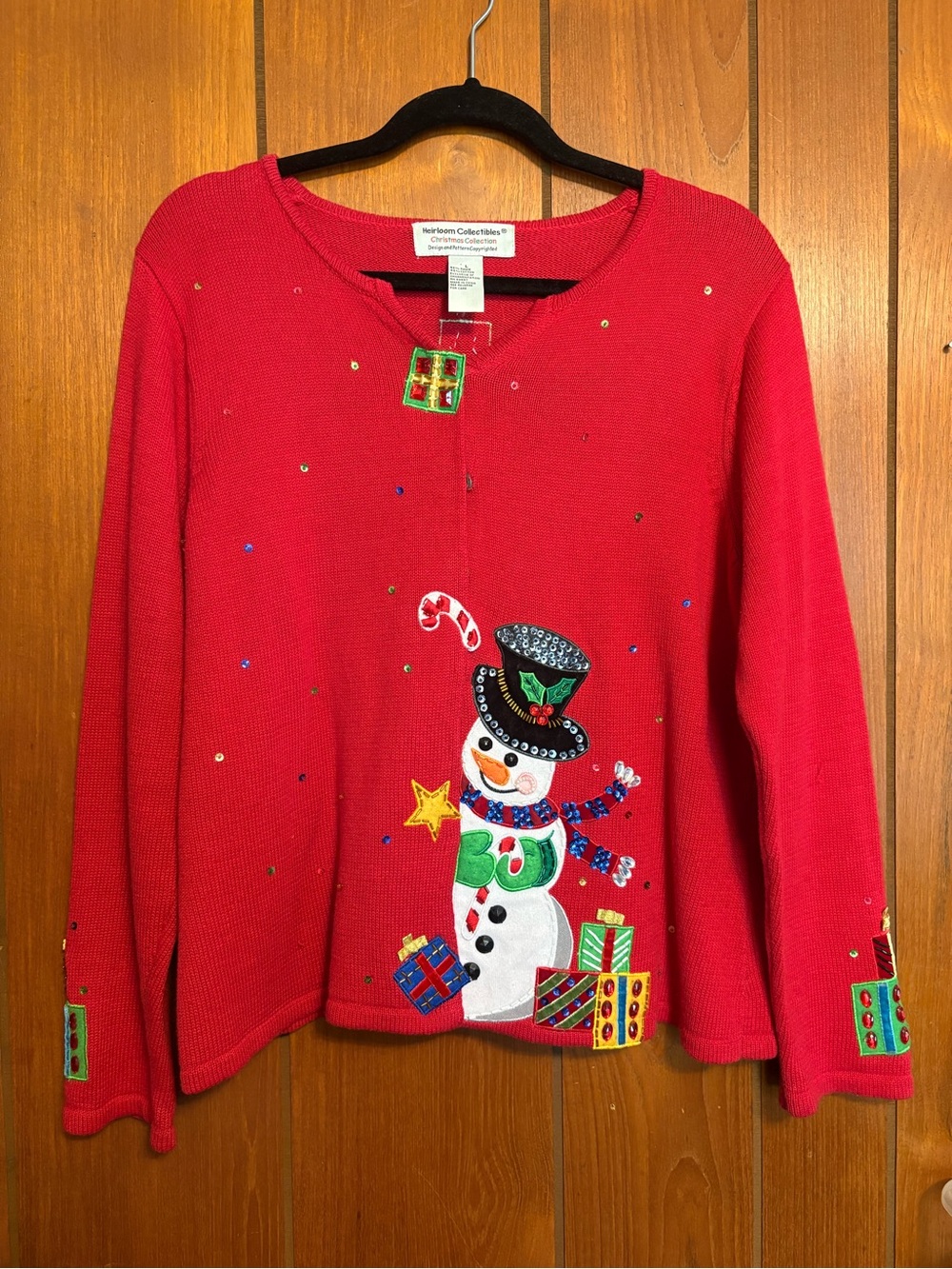 Heirloom Collectibles Red Holiday Snowman Cardigan Sweater